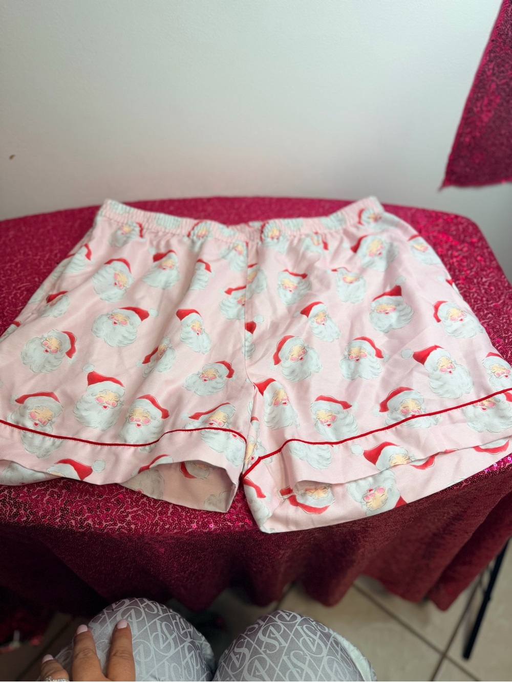 Mud Pie Pink Santa women’s pajama shorts